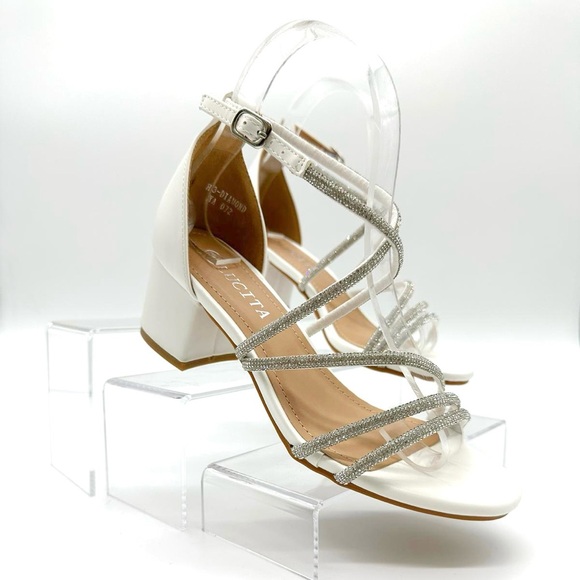 White/Silver Open Toe Block Heel - Picture 1 of 3